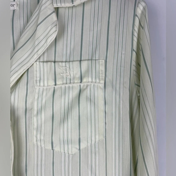 Christian Dior Green Striped Popover Embroidered Pocket Sleep Night Gown Dress - Picture 4 of 15
